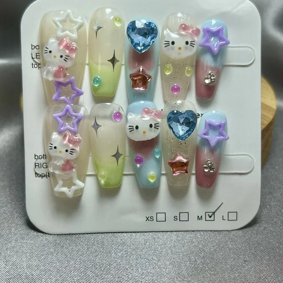 Cute Hello Kitty Press On Nail Art 10 pc 3D Charms handmade reusable, medium NWT - Picture 4 of 9